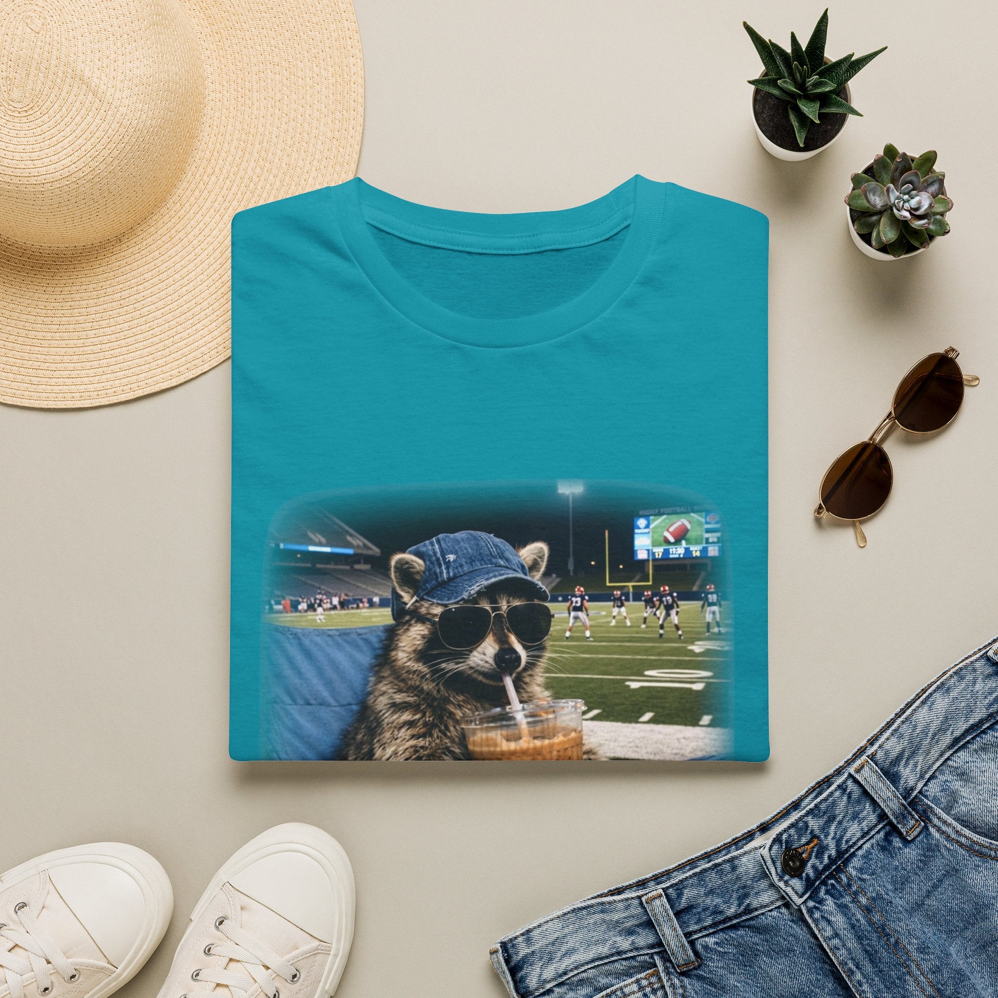 Raccoon Football Stadium Tee – "I Live Here Now" Graphic T-Shirt