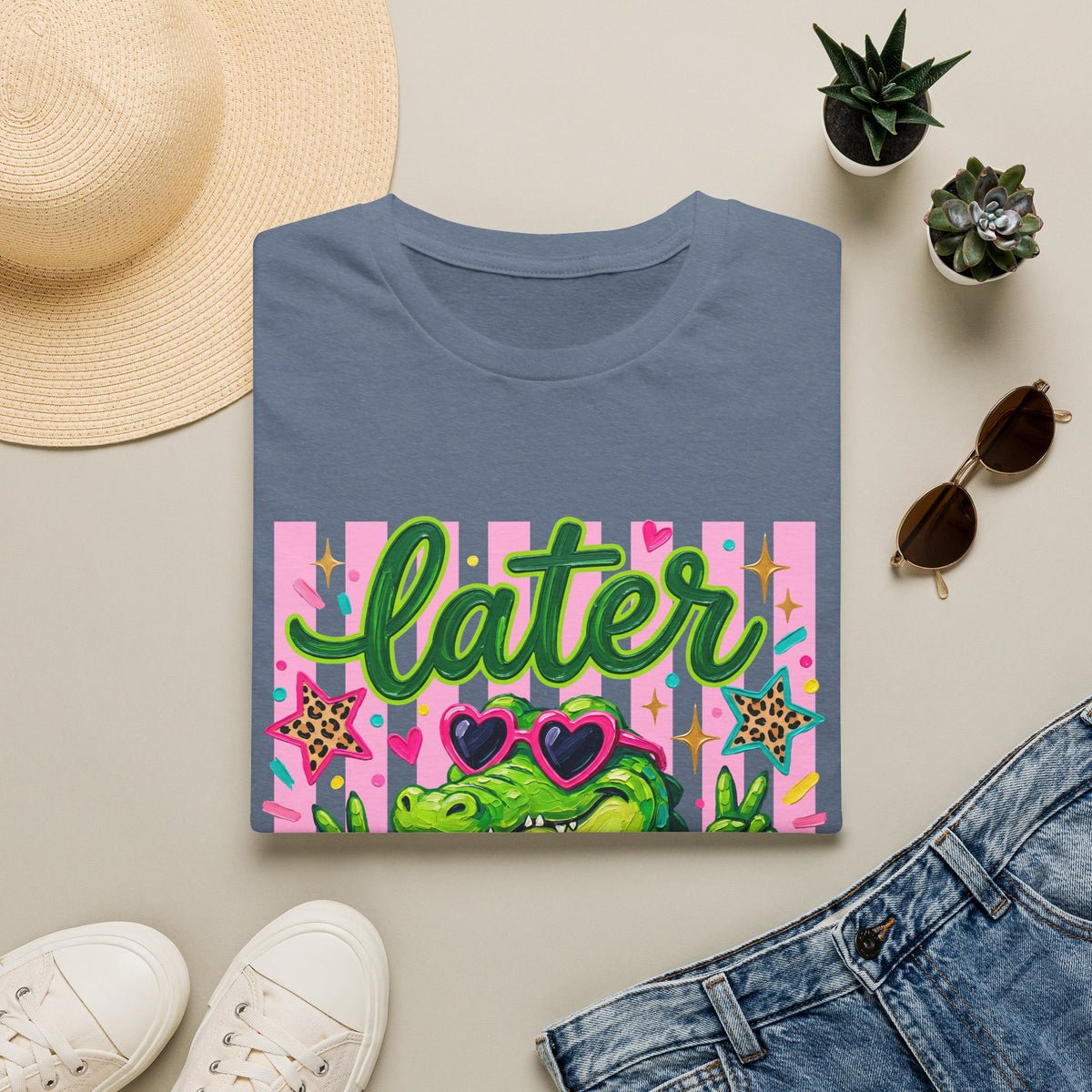 Later Alligator T-Shirt — Cute Retro Croc Graphic Tee with Heart Sunglasses