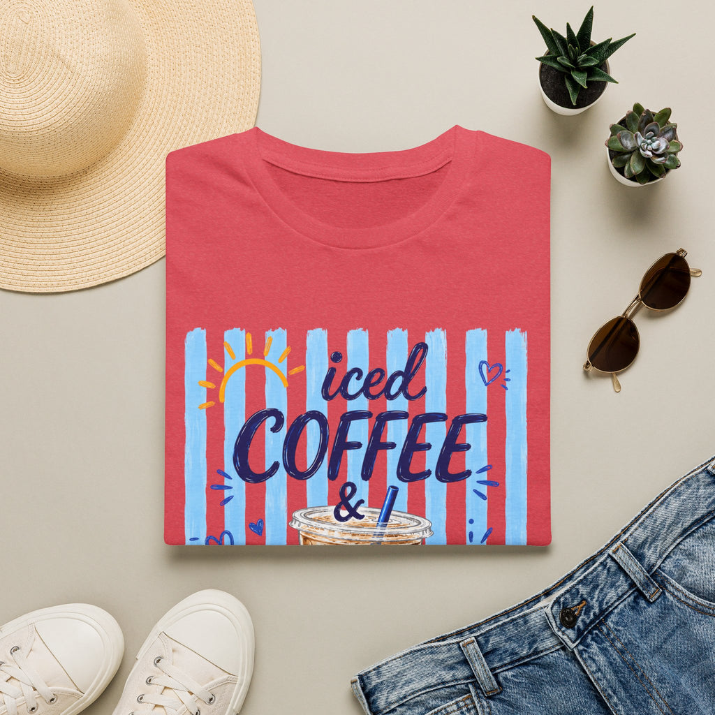 Iced Coffee & Sunshine T-Shirt — Cute Blue Striped Summer Tee