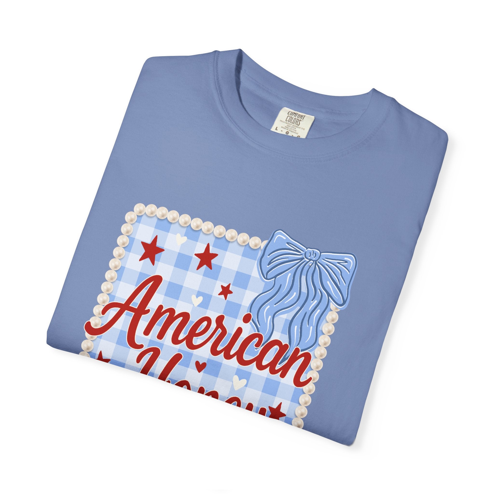 American Honey T-Shirt — Patriotic Gingham Graphic Tee