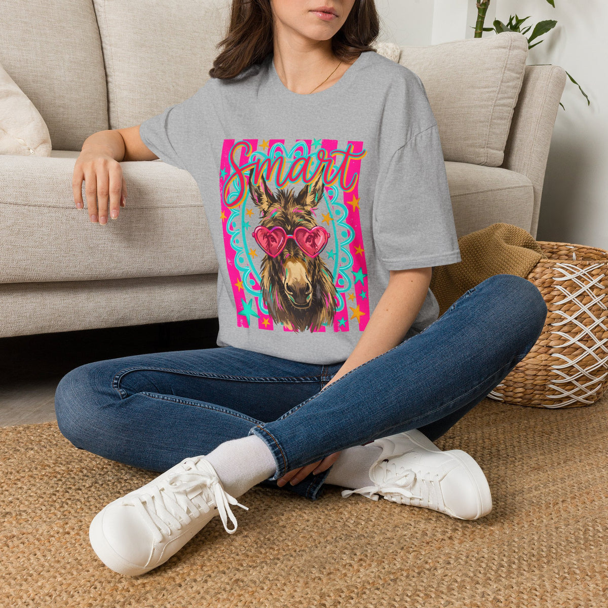 Smart Donkey T-Shirt — Colorful Heart-Sunglasses Graphic Tee for Animal Lovers
