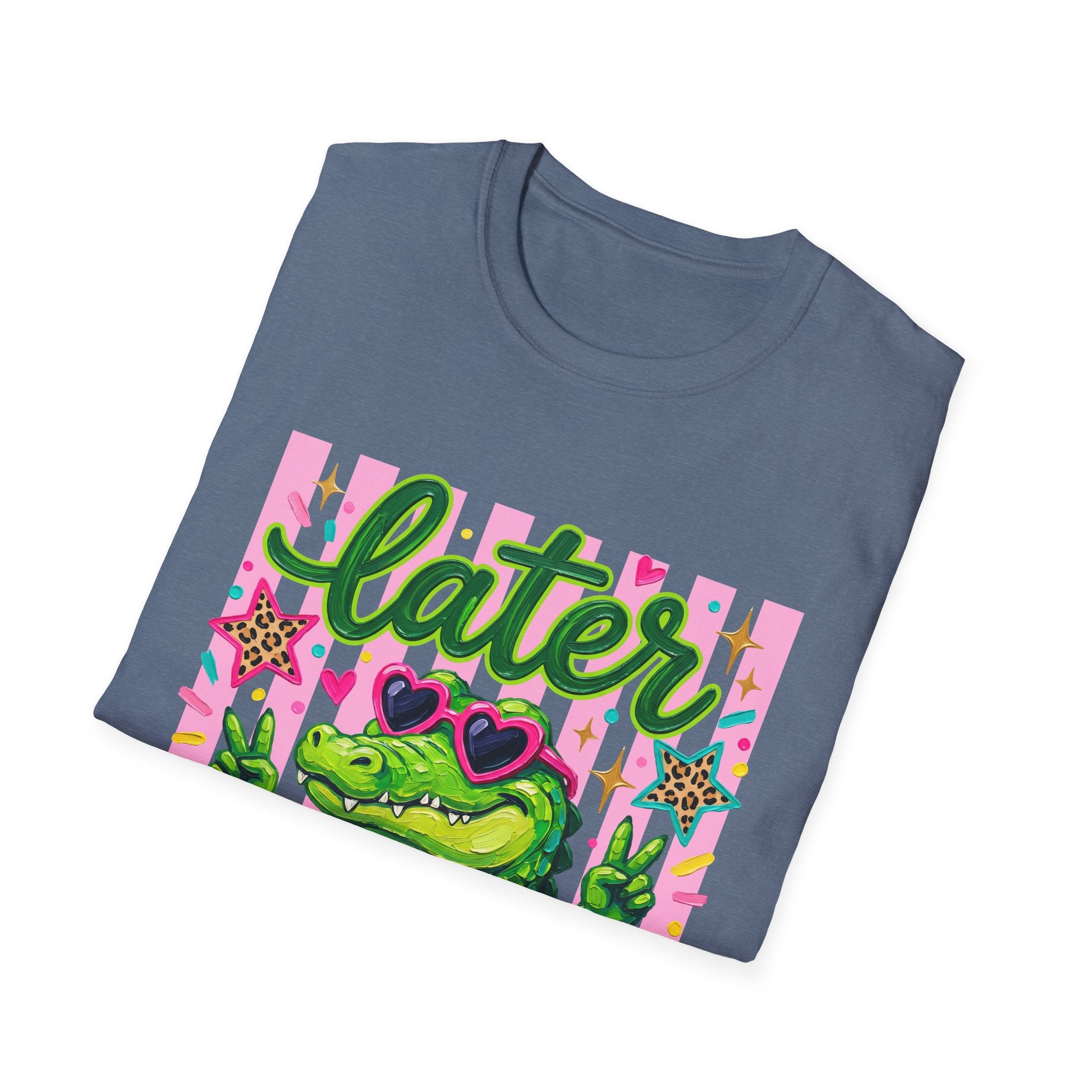 Later Alligator T-Shirt — Cute Retro Croc Graphic Tee with Heart Sunglasses