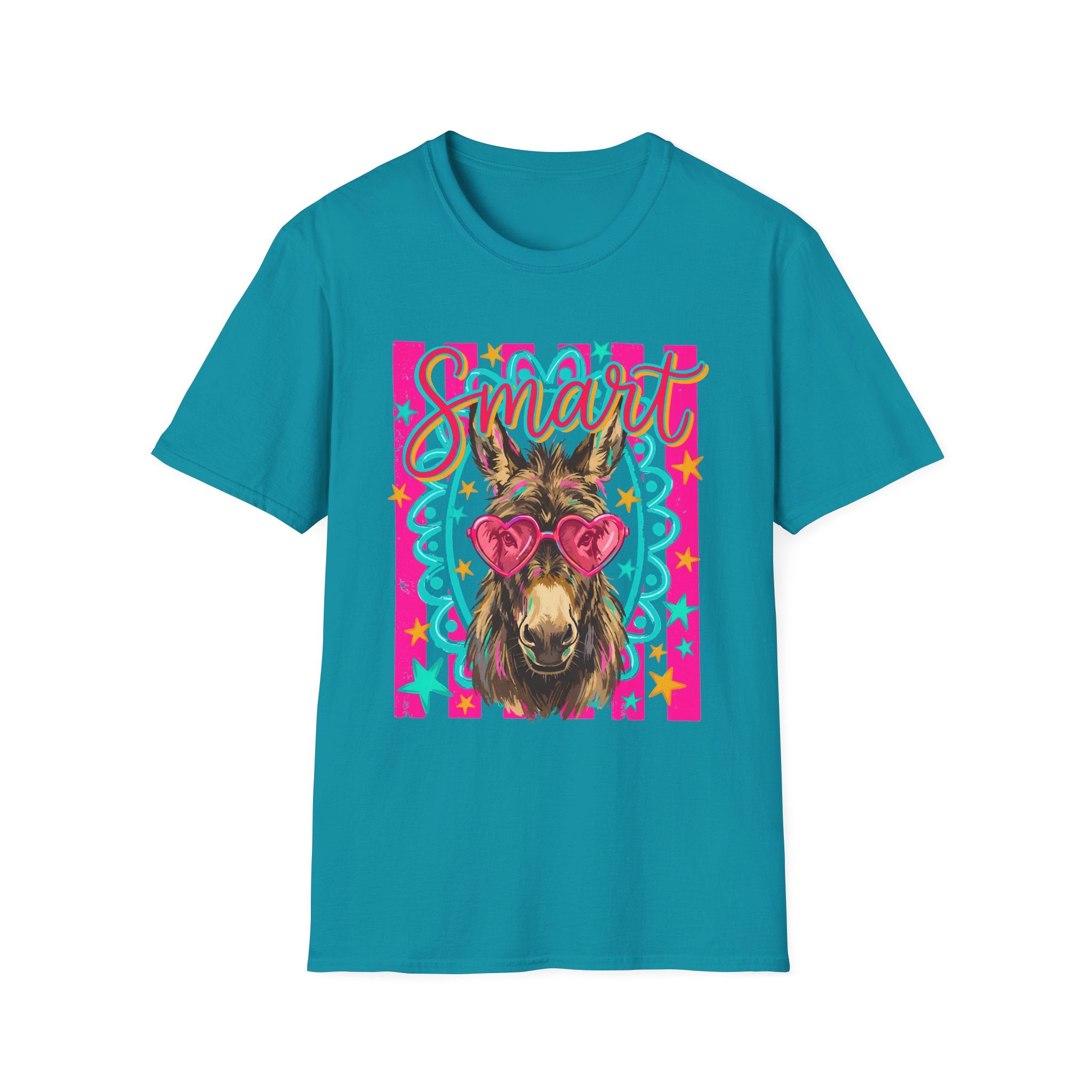 Smart Donkey T-Shirt — Colorful Heart-Sunglasses Graphic Tee for Animal Lovers