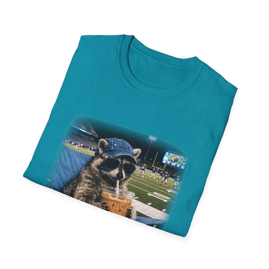 Raccoon Football Stadium Tee – "I Live Here Now" Graphic T-Shirt