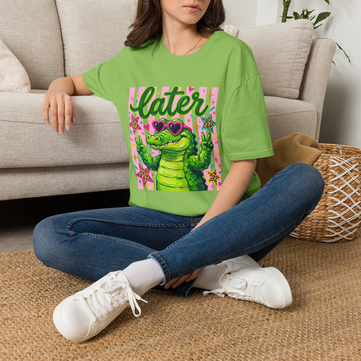 Later Alligator T-Shirt — Cute Retro Croc Graphic Tee with Heart Sunglasses