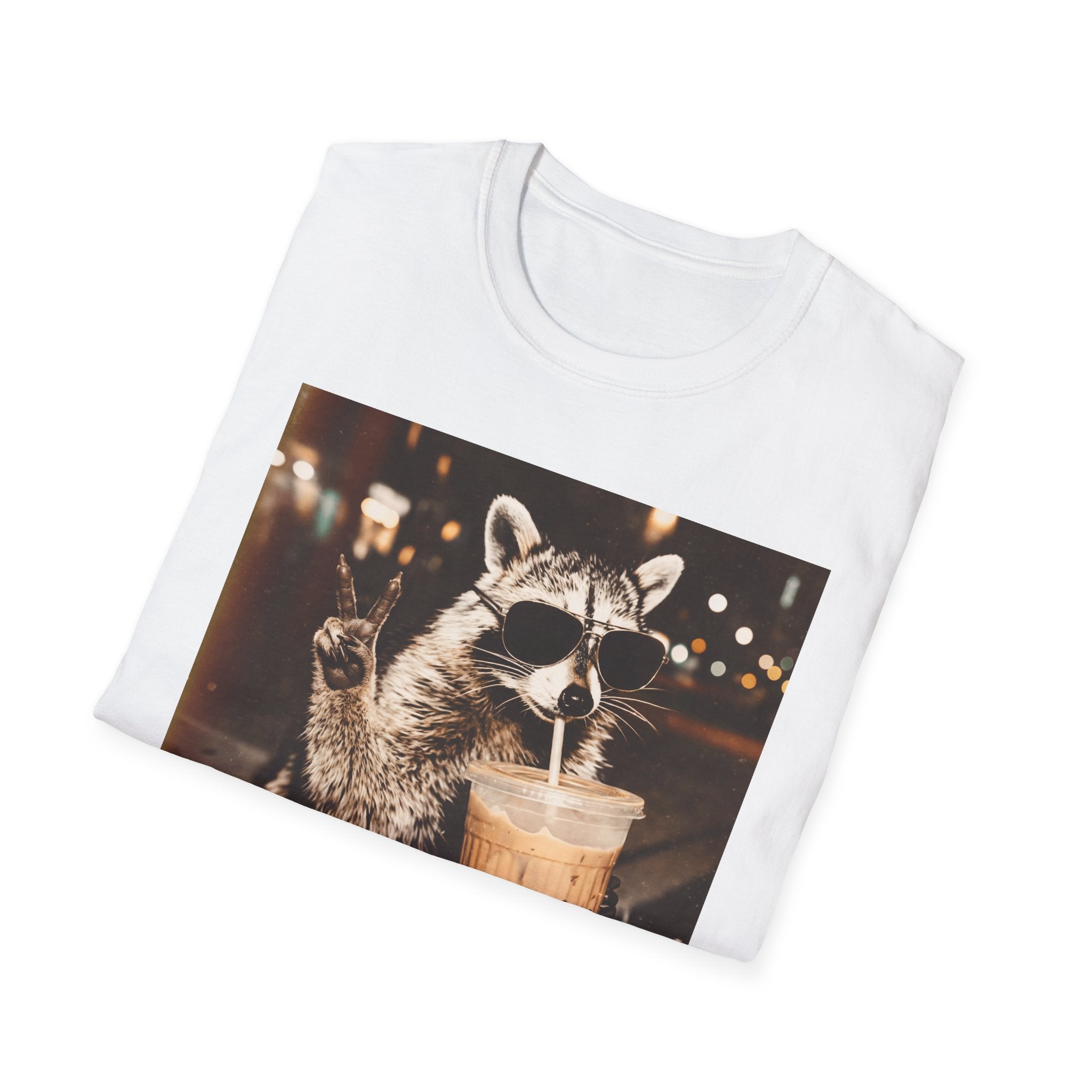 Raccoon Drinking Iced Coffee T-Shirt