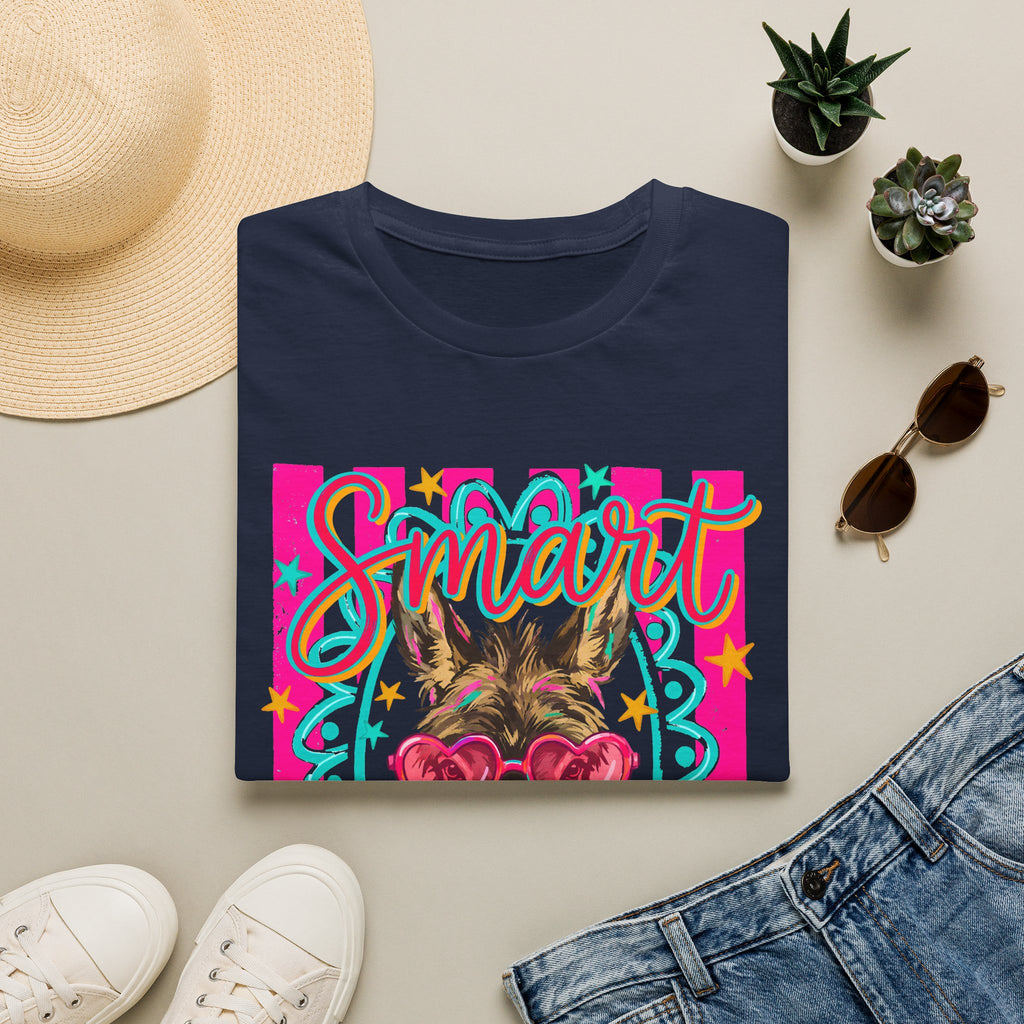 Smart Donkey T-Shirt — Colorful Heart-Sunglasses Graphic Tee for Animal Lovers