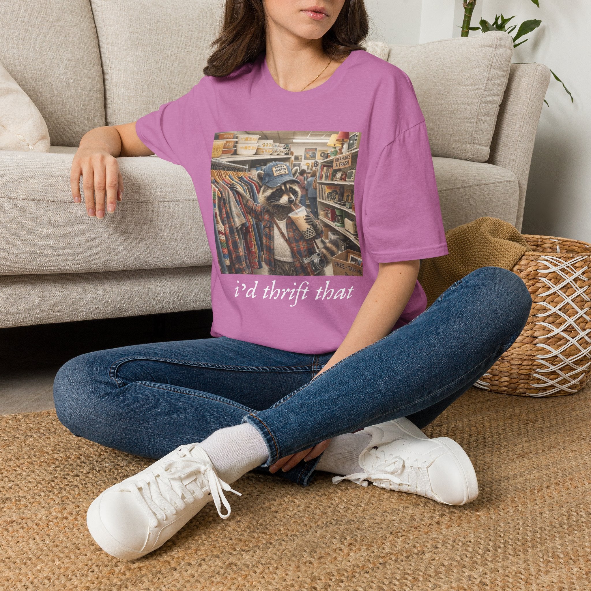 Thrifted Raccoon T-Shirt — "I'd Thrift That" Vintage Store Graphic Tee