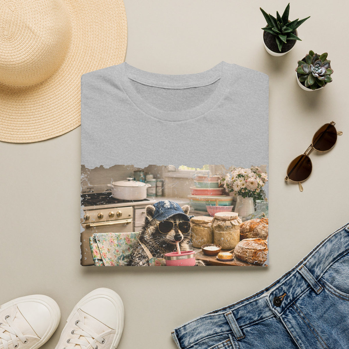 Raccoon Sourdough Vintage Graphic T-Shirt — Cozy Cottagecore Animal Print