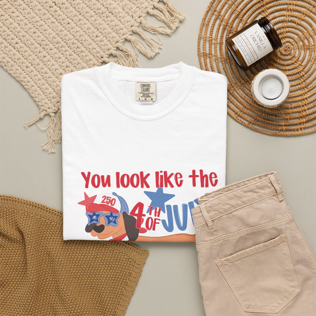 4th of July Hot Dog T-Shirt — "You Look Like the 4th of July Hotdog" Patriotic BBQ Tee