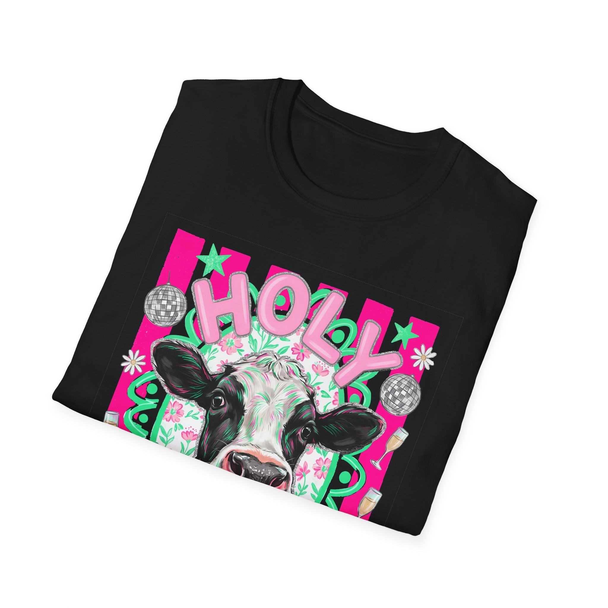 Holly Cow Graphic T-Shirt — Festive Cow Art Tee