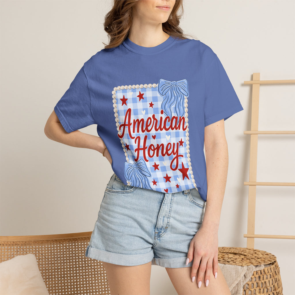 American Honey T-Shirt — Patriotic Gingham Graphic Tee