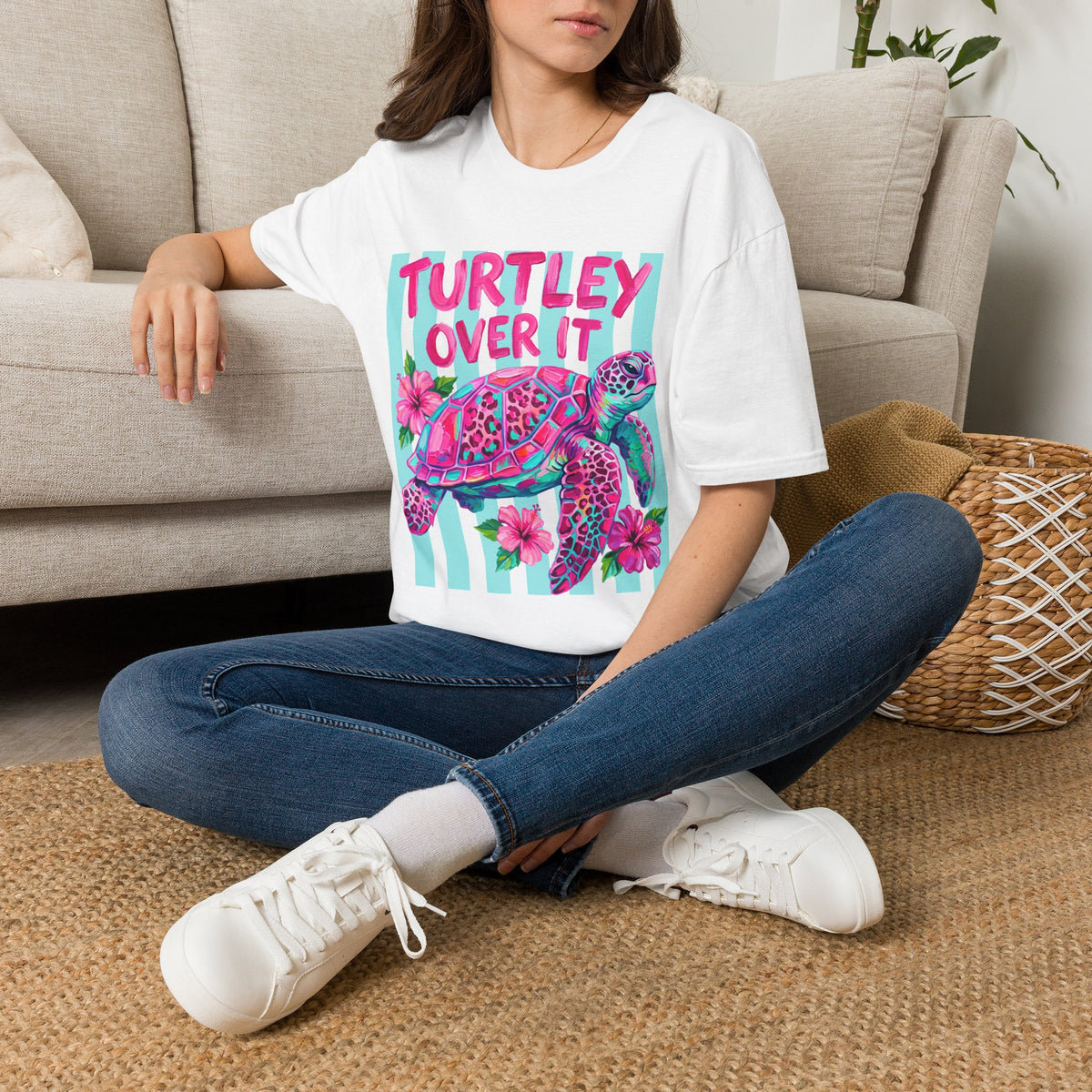 Turtley Over It T-Shirt — Tropical Pink Sea Turtle Graphic Tee
