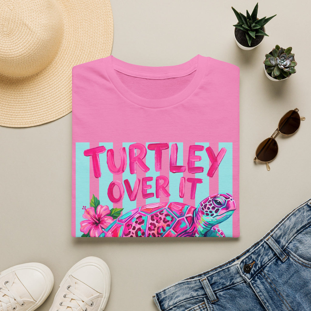 Turtley Over It T-Shirt — Tropical Pink Sea Turtle Graphic Tee