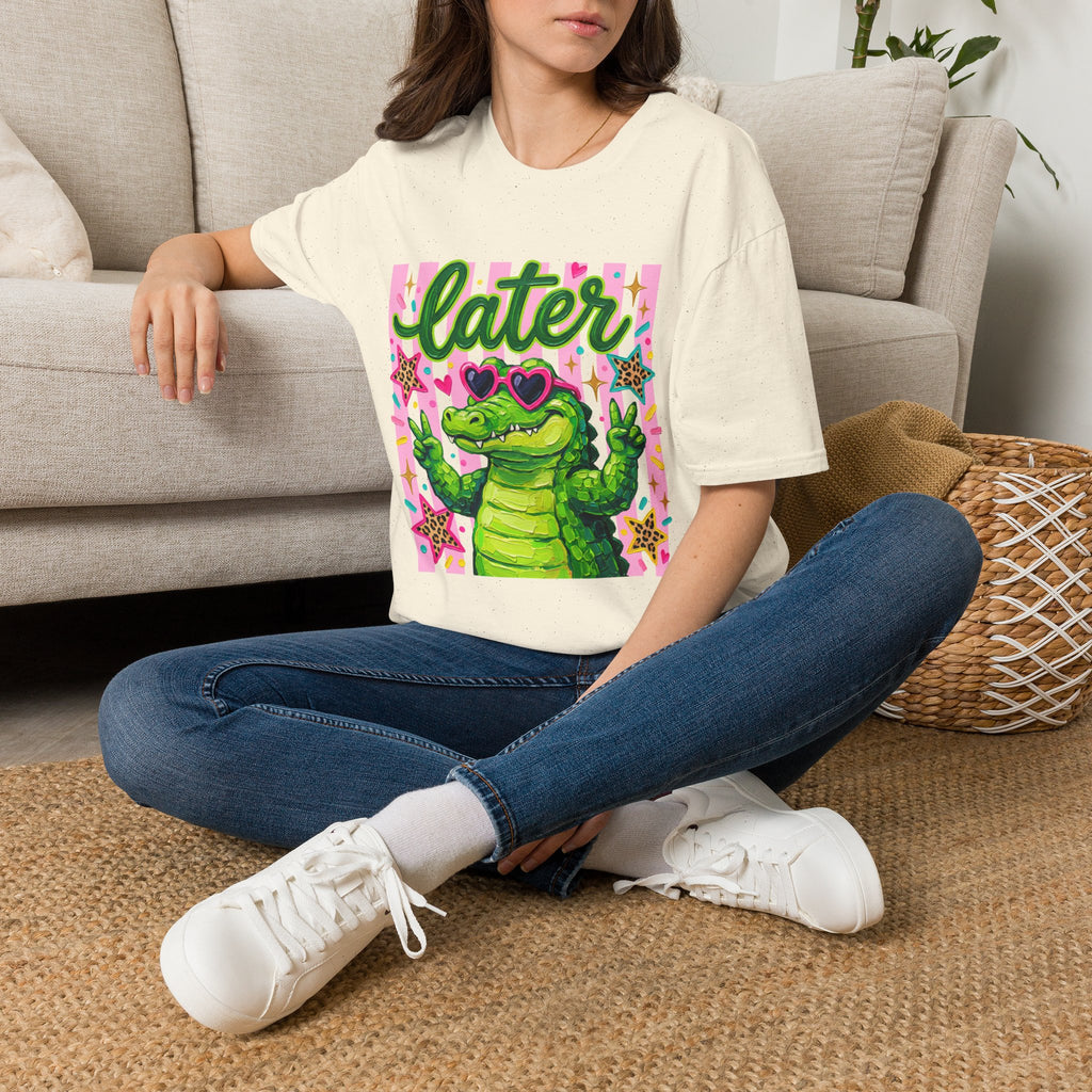 Later Alligator T-Shirt — Cute Retro Croc Graphic Tee with Heart Sunglasses