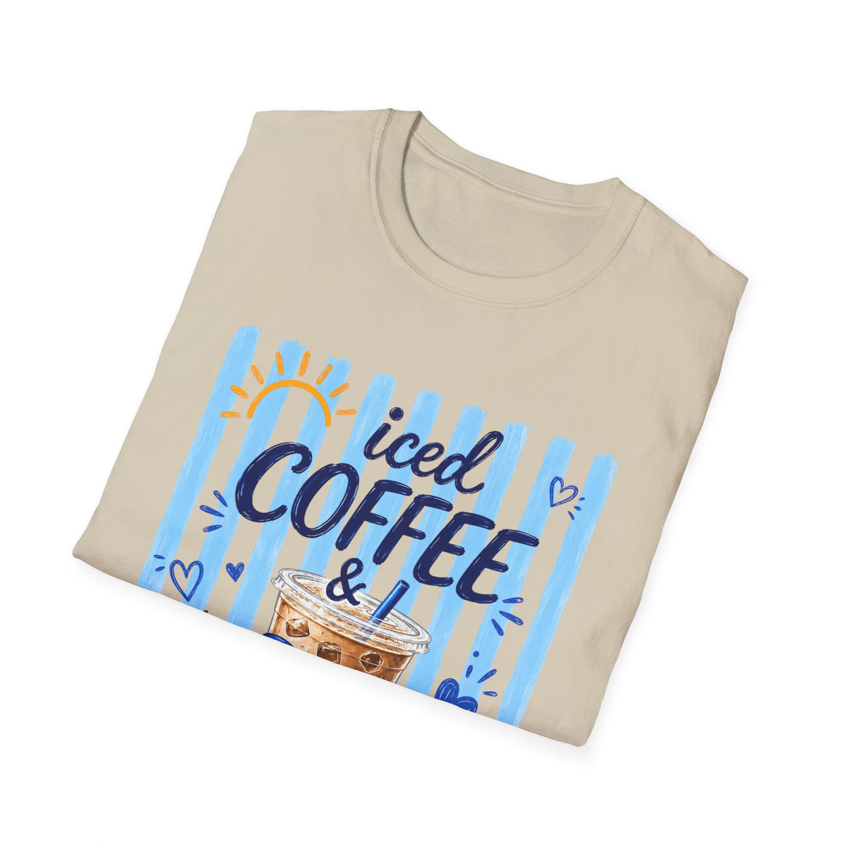 Iced Coffee & Sunshine T-Shirt — Cute Blue Striped Summer Tee