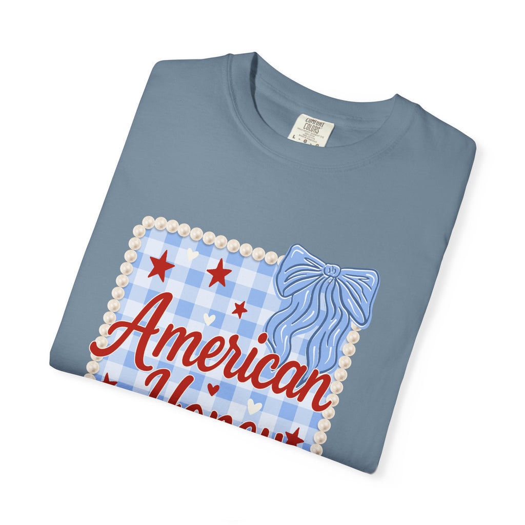 American Honey T-Shirt — Patriotic Gingham Graphic Tee