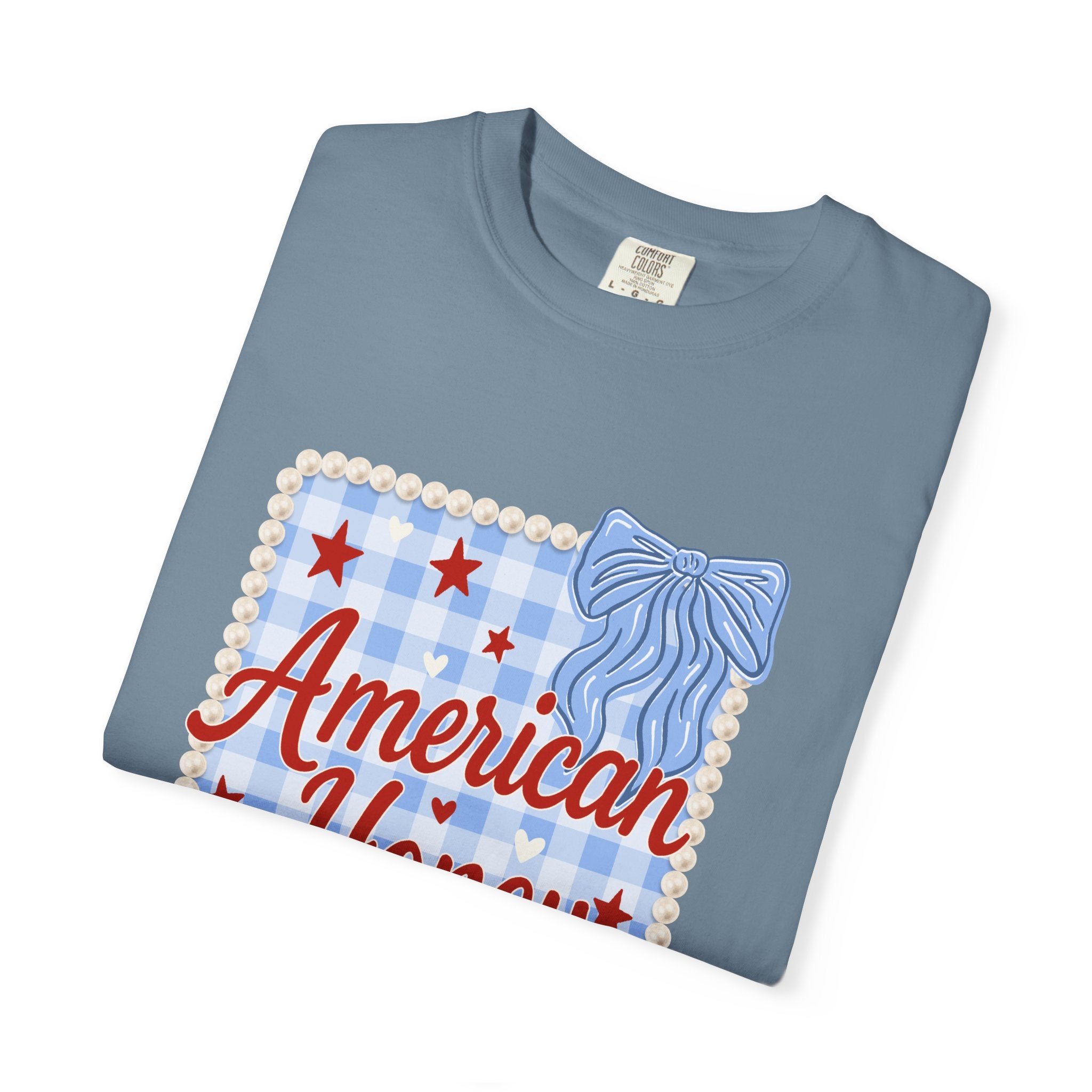 American Honey T-Shirt — Patriotic Gingham Graphic Tee