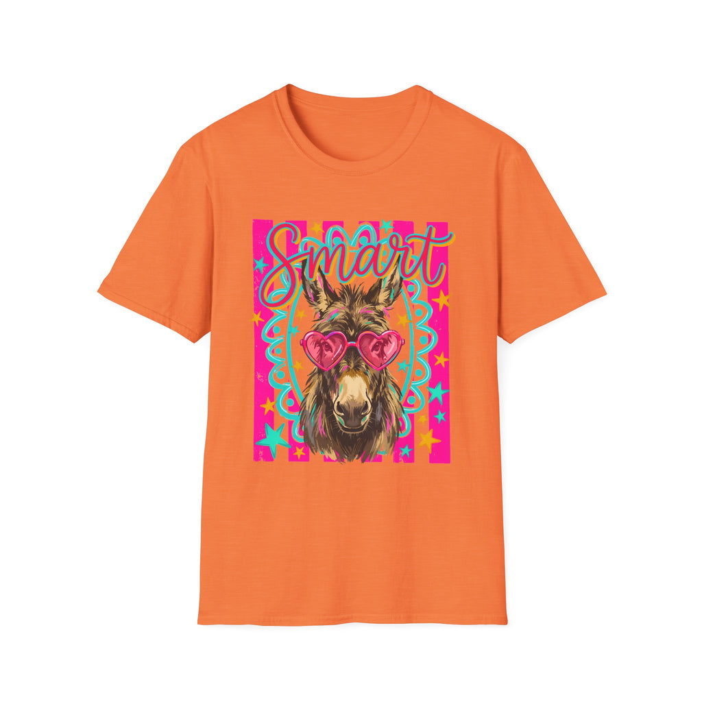 Smart Donkey T-Shirt — Colorful Heart-Sunglasses Graphic Tee for Animal Lovers