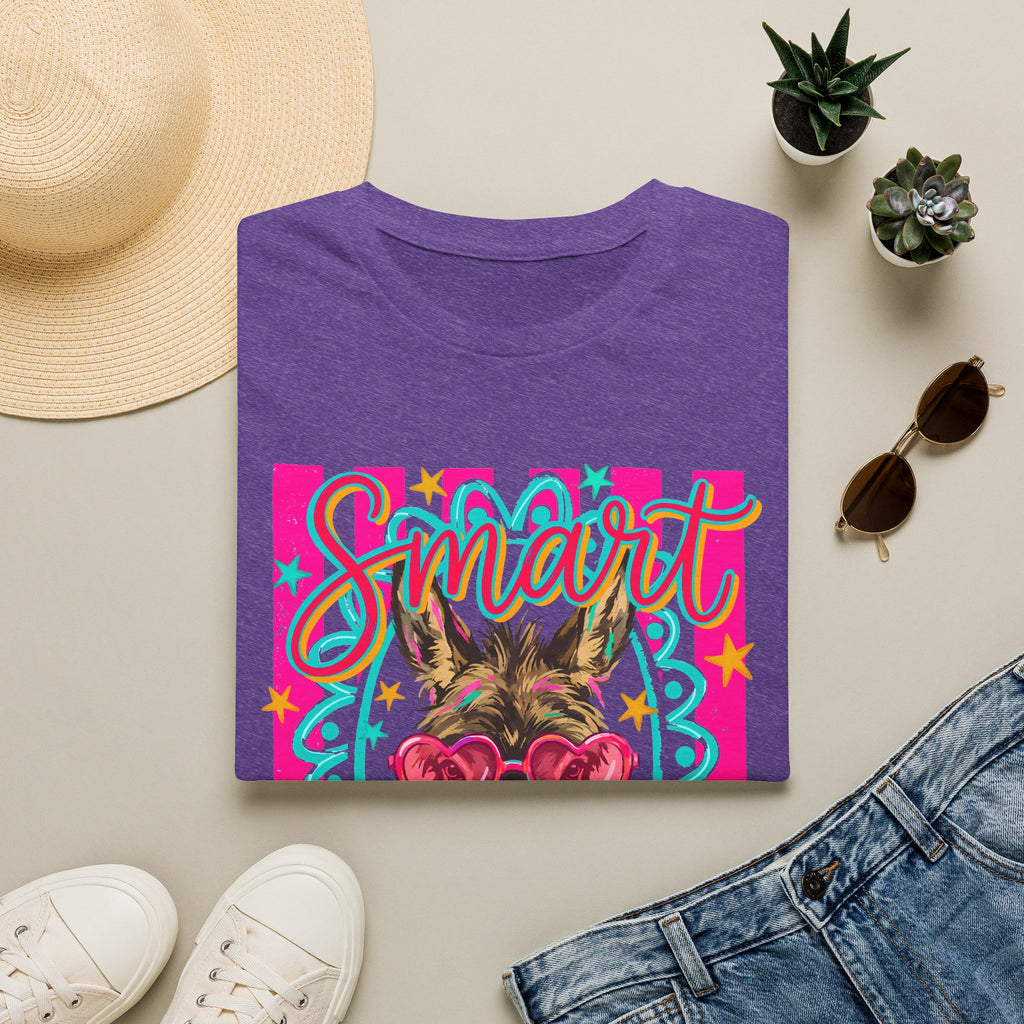 Smart Donkey T-Shirt — Colorful Heart-Sunglasses Graphic Tee for Animal Lovers