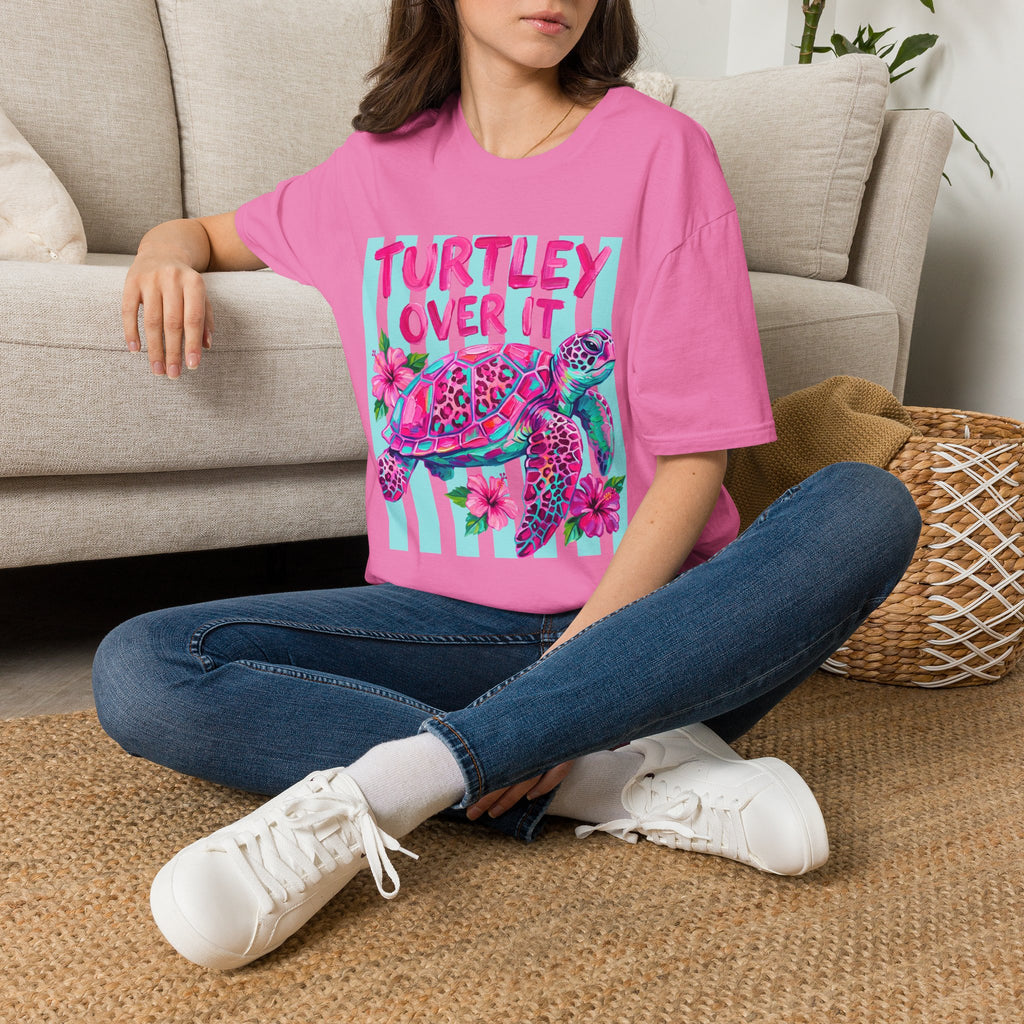 Turtley Over It T-Shirt — Tropical Pink Sea Turtle Graphic Tee