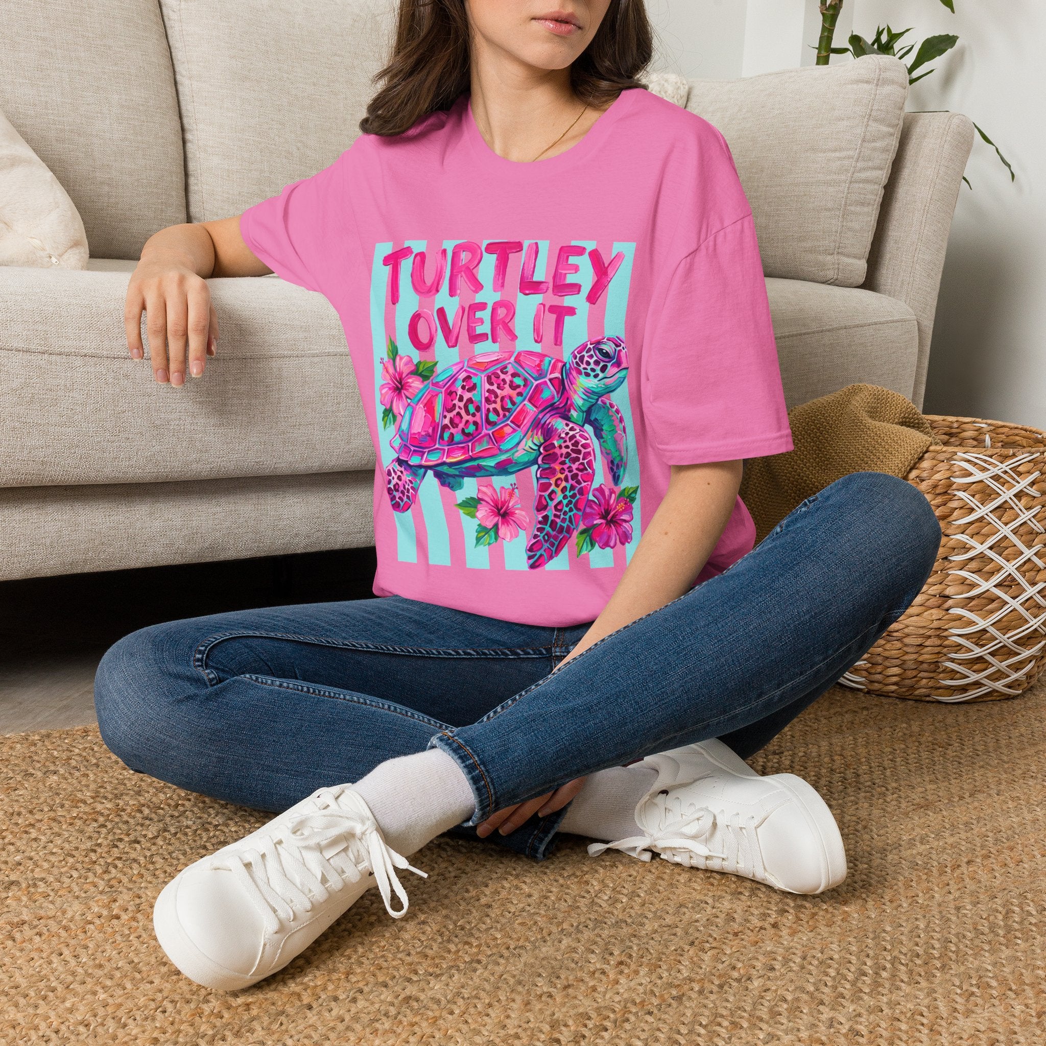 Turtley Over It T-Shirt — Tropical Pink Sea Turtle Graphic Tee
