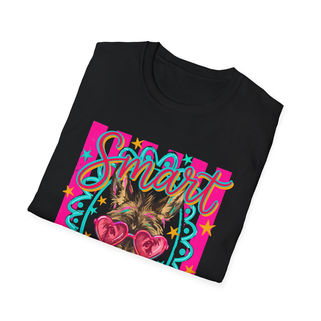 Smart Donkey T-Shirt — Colorful Heart-Sunglasses Graphic Tee for Animal Lovers