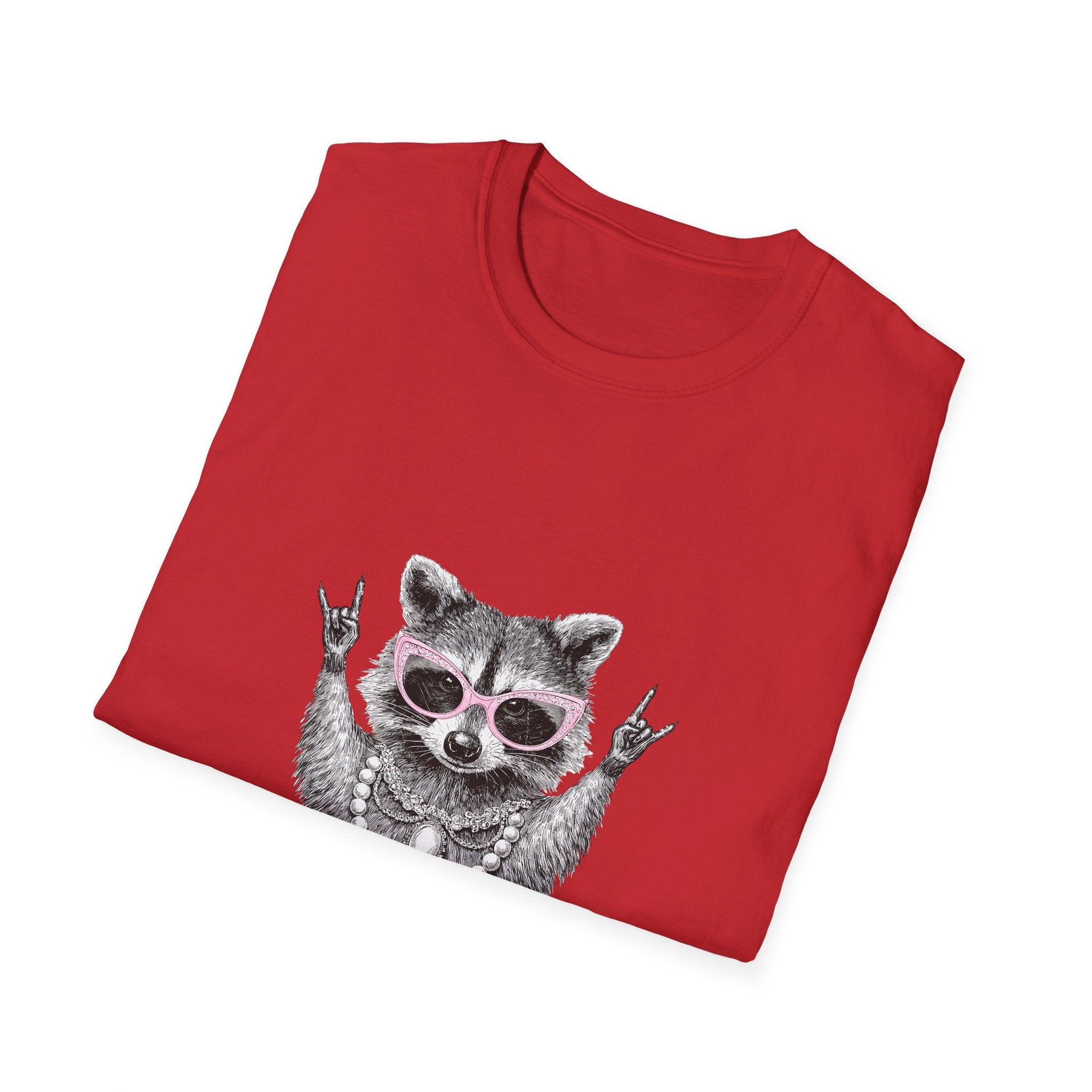 Feral Raccoon Graphic T-Shirt — Cool Raccoon in Sunglasses & Pearls