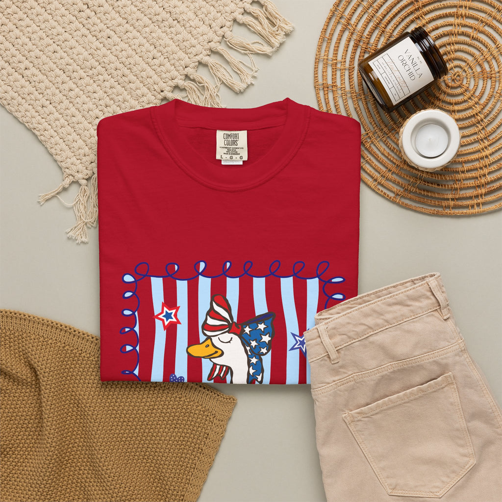 Patriotic Goose Graphic T-Shirt — "Proud Mama" Americana Tee