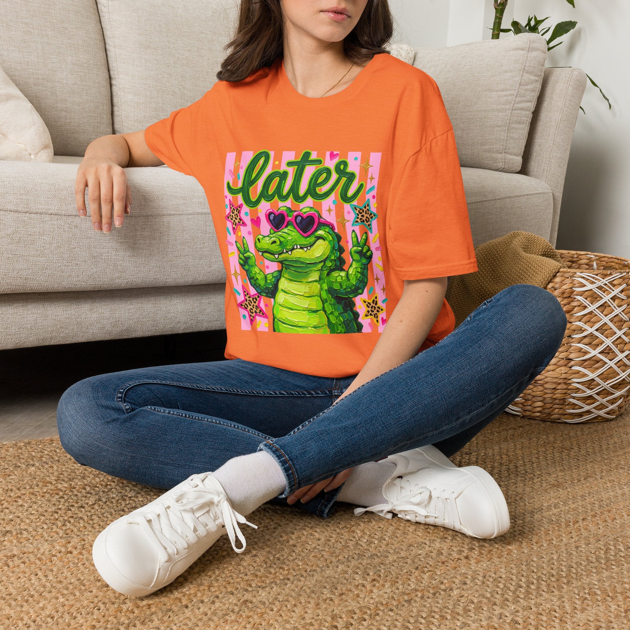 Later Alligator T-Shirt — Cute Retro Croc Graphic Tee with Heart Sunglasses