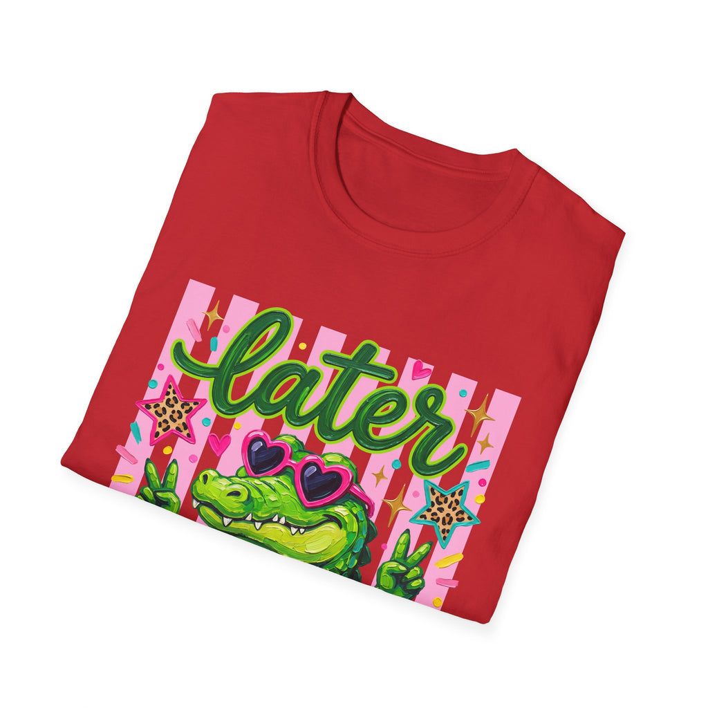Later Alligator T-Shirt — Cute Retro Croc Graphic Tee with Heart Sunglasses