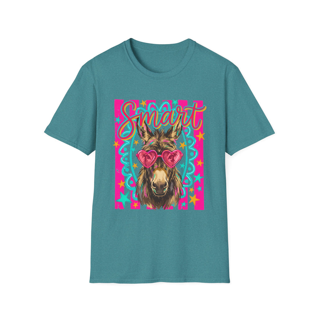 Smart Donkey T-Shirt — Colorful Heart-Sunglasses Graphic Tee for Animal Lovers