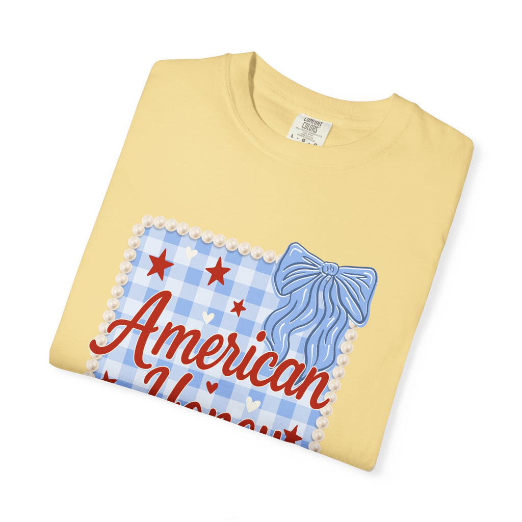 American Honey T-Shirt — Patriotic Gingham Graphic Tee
