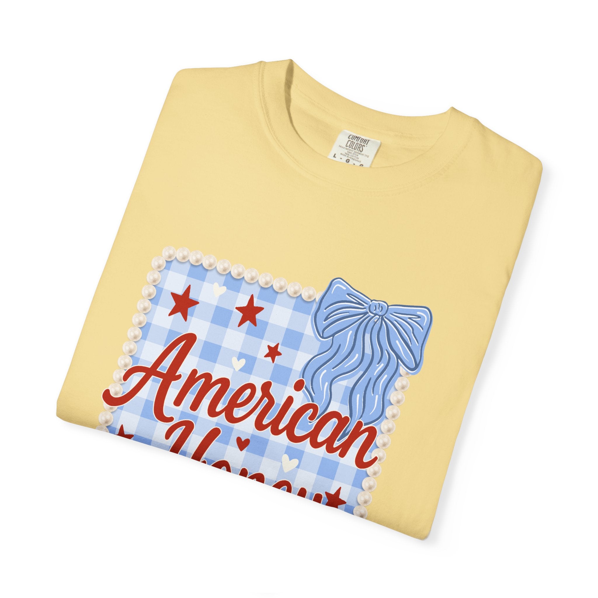 American Honey T-Shirt — Patriotic Gingham Graphic Tee