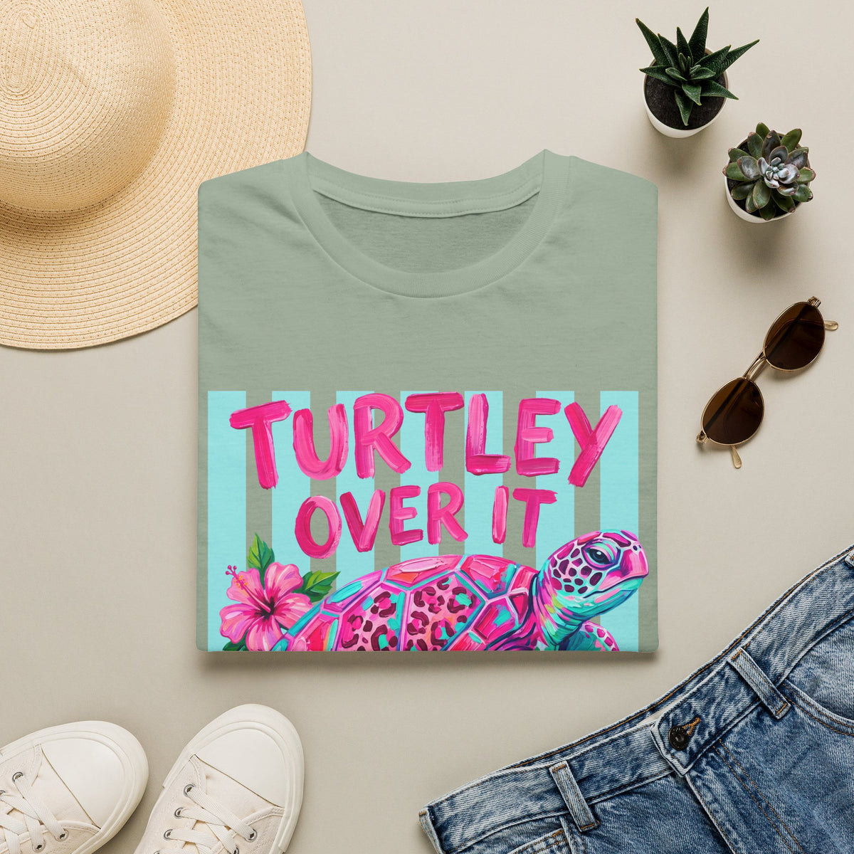 Turtley Over It T-Shirt — Tropical Pink Sea Turtle Graphic Tee