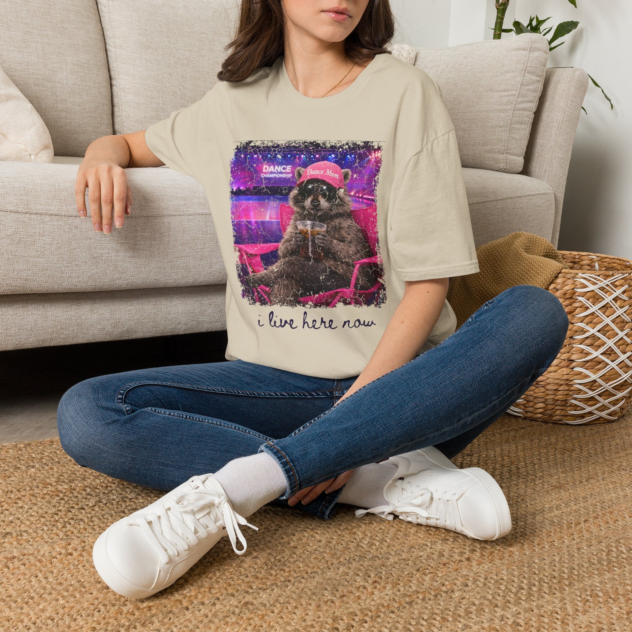Raccoon ‘Dance’ Graphic T-Shirt — Retro Neon Wildlife Tee