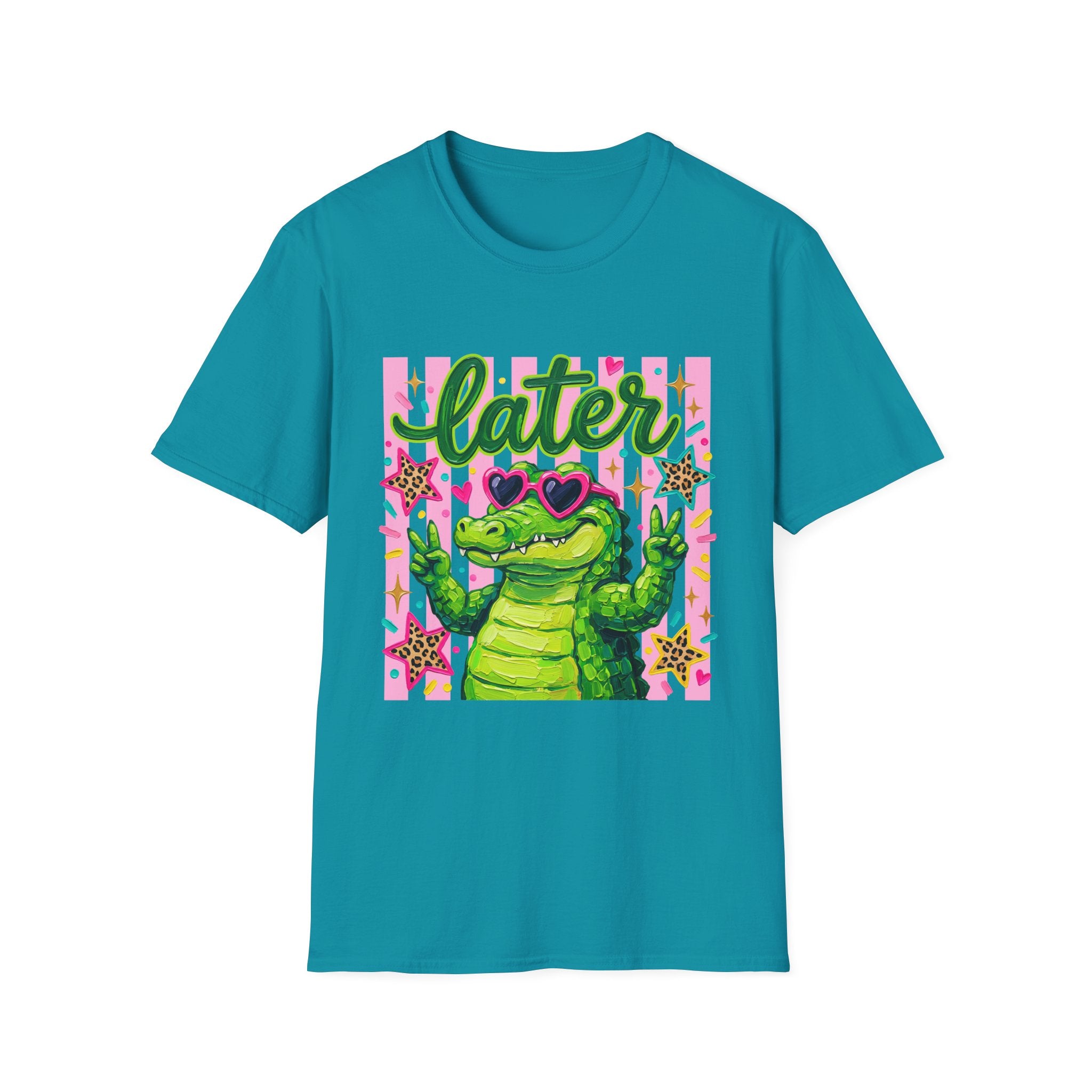 Later Alligator T-Shirt — Cute Retro Croc Graphic Tee with Heart Sunglasses