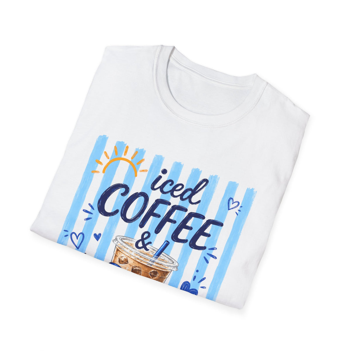 Iced Coffee & Sunshine T-Shirt — Cute Blue Striped Summer Tee