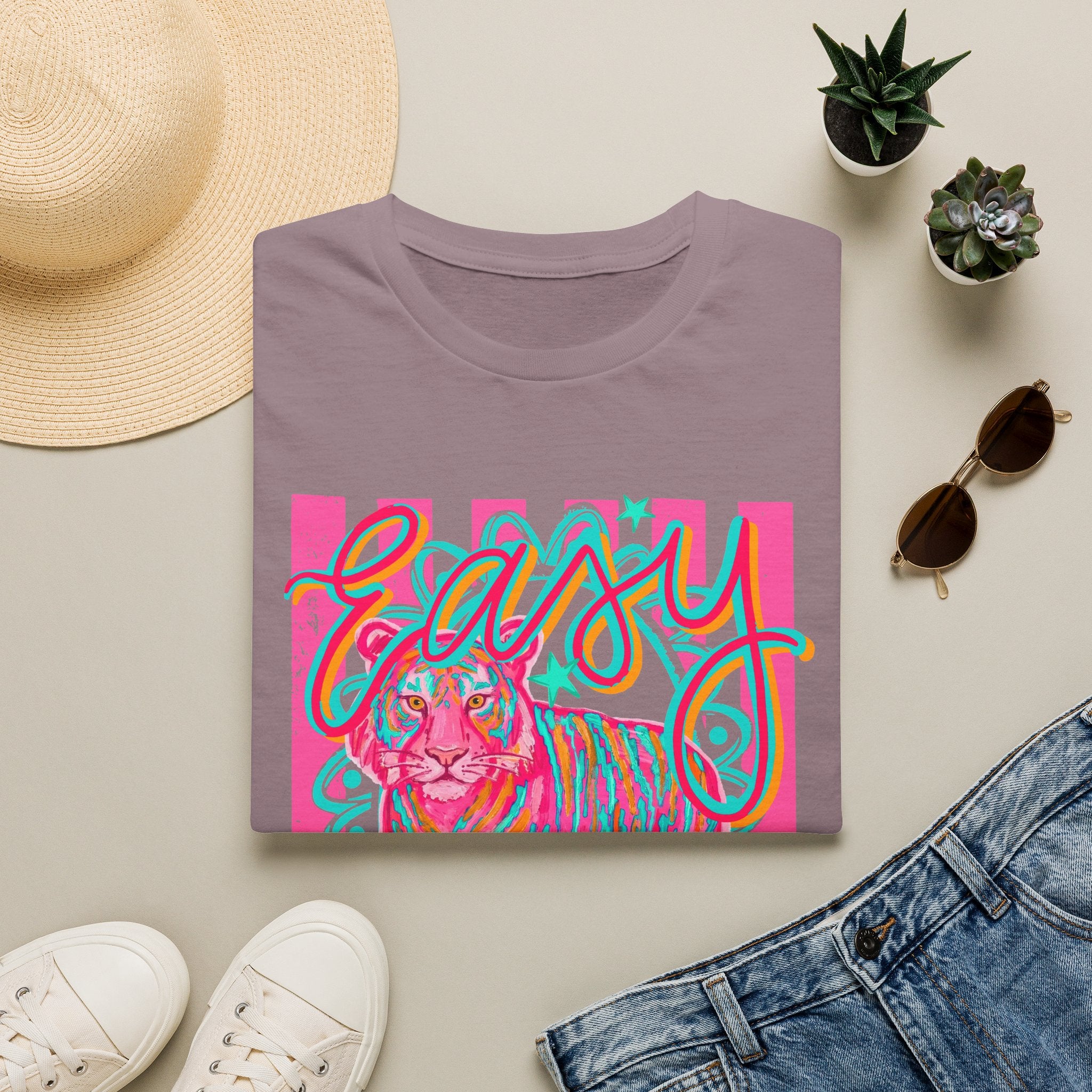 Easy Tiger T-Shirt — Colorful Retro Neon Tiger Graphic