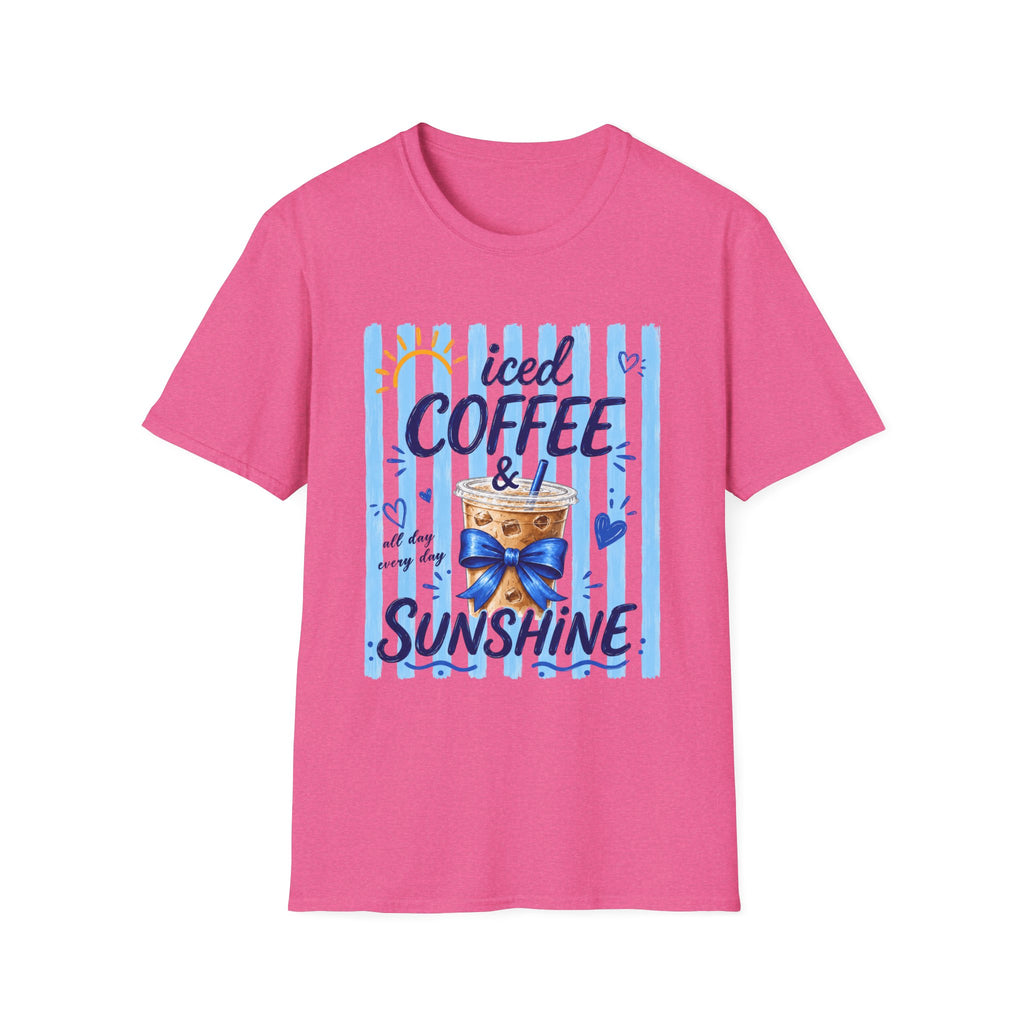Iced Coffee & Sunshine T-Shirt — Cute Blue Striped Summer Tee
