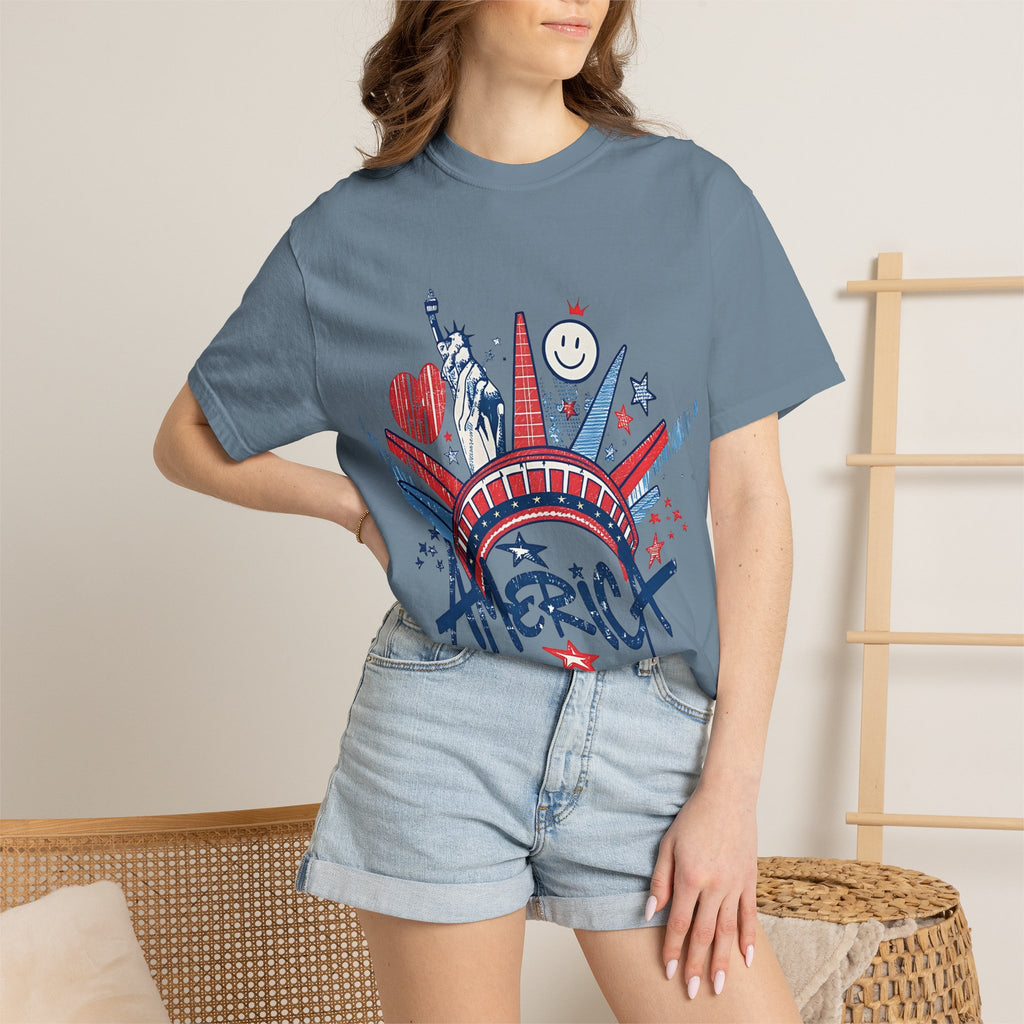 America Graphic T-Shirt — Patriotic Statue of Liberty 4th of July Tee