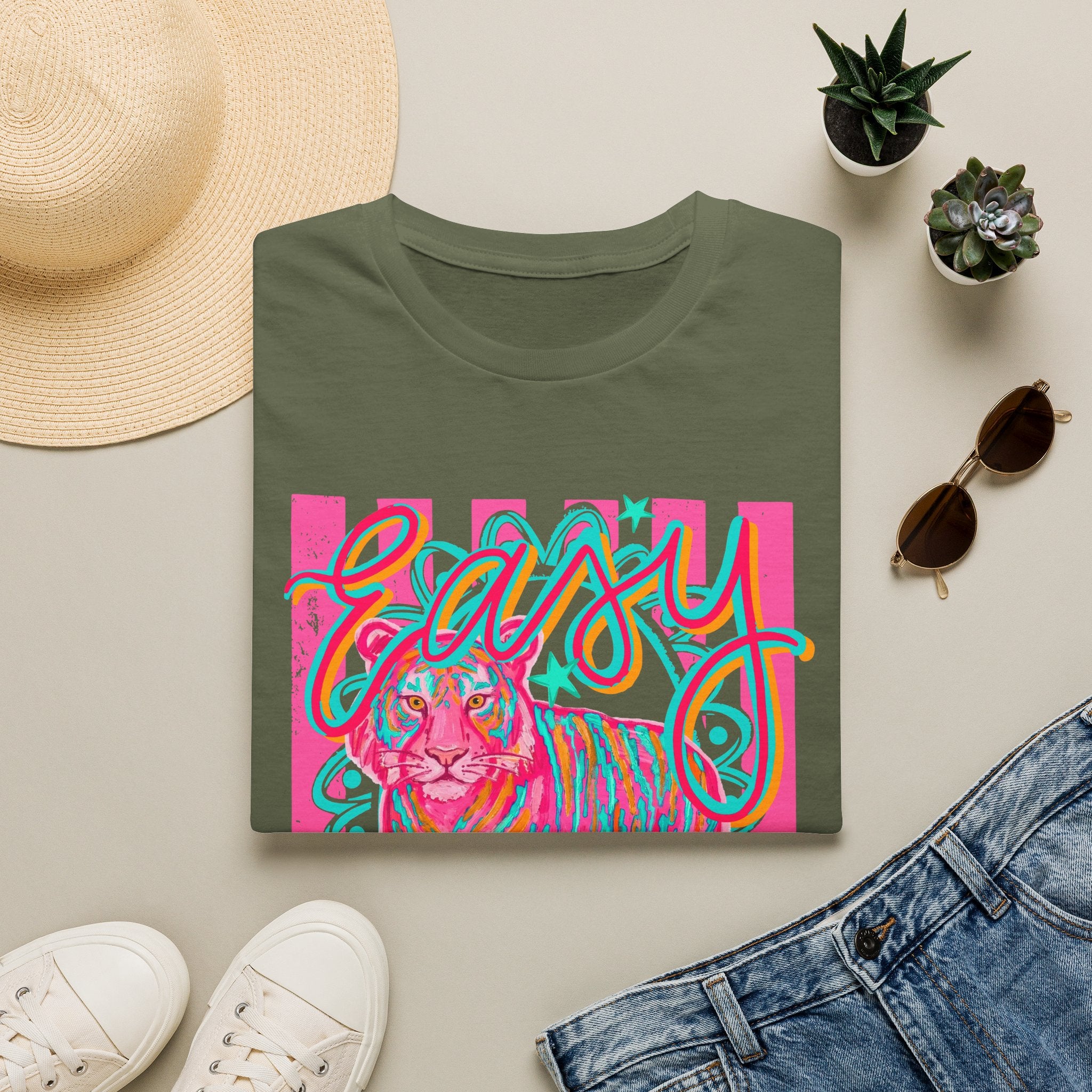 Easy Tiger T-Shirt — Colorful Retro Neon Tiger Graphic