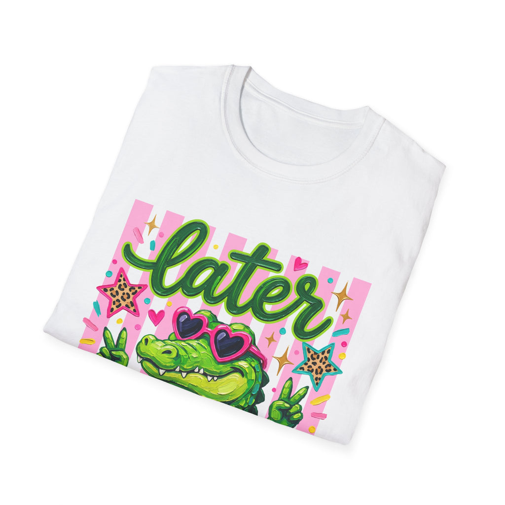 Later Alligator T-Shirt — Cute Retro Croc Graphic Tee with Heart Sunglasses