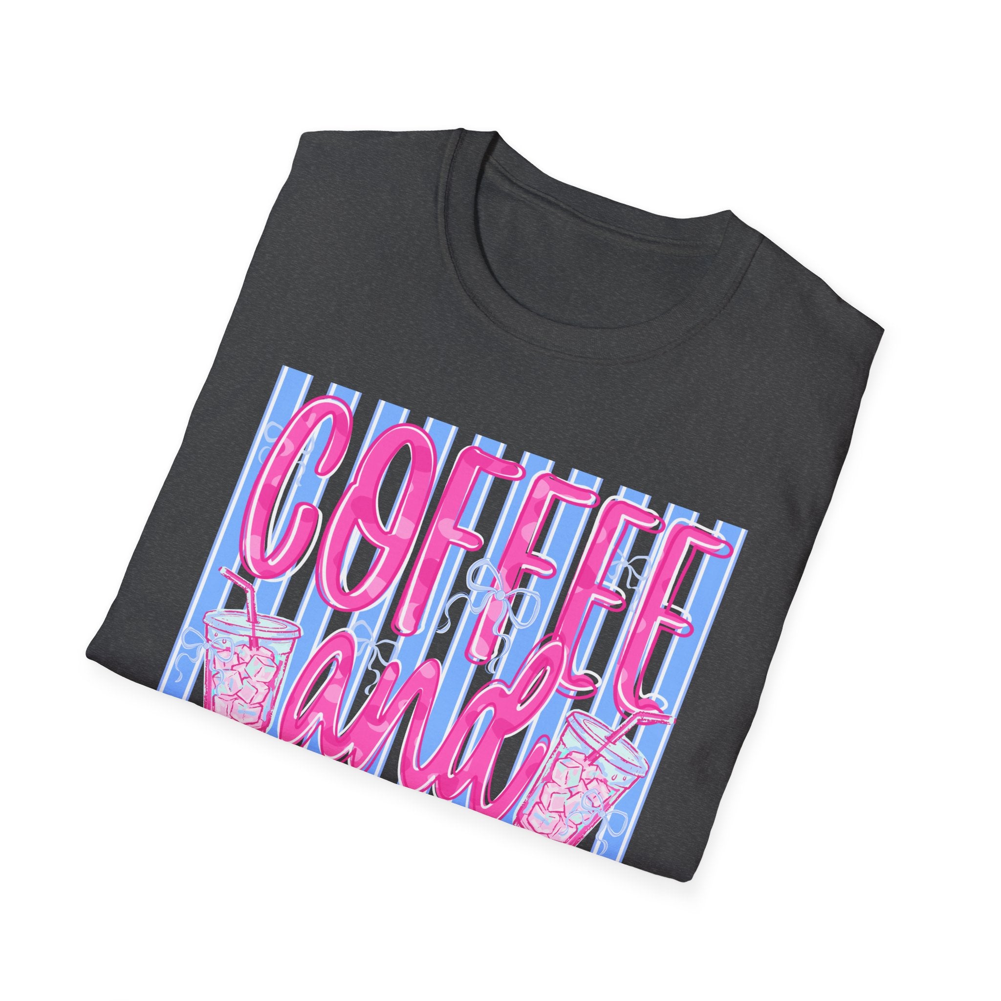 Coffee and Jesus T‑Shirt — Retro Pink & Blue Faith Graphic Tee