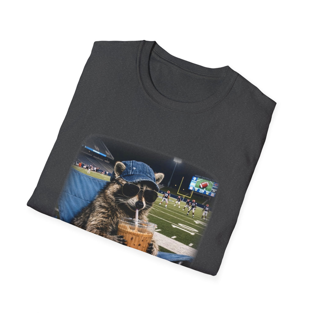 Raccoon Football Stadium Tee – "I Live Here Now" Graphic T-Shirt