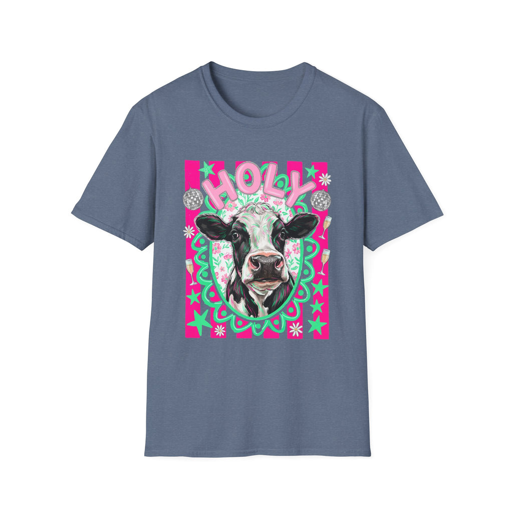 Holly Cow Graphic T-Shirt — Festive Cow Art Tee