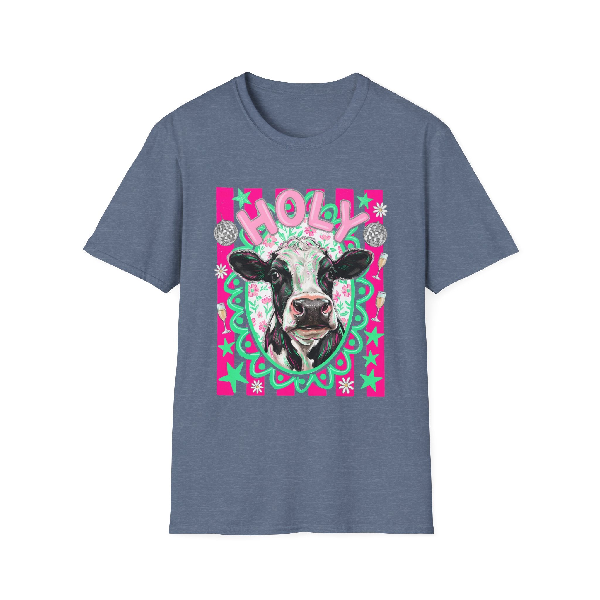 Holly Cow Graphic T-Shirt — Festive Cow Art Tee