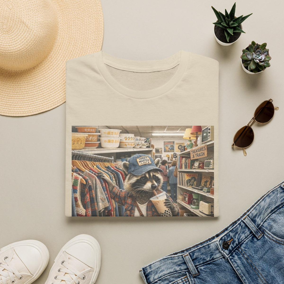 Thrifted Raccoon T-Shirt — "I'd Thrift That" Vintage Store Graphic Tee