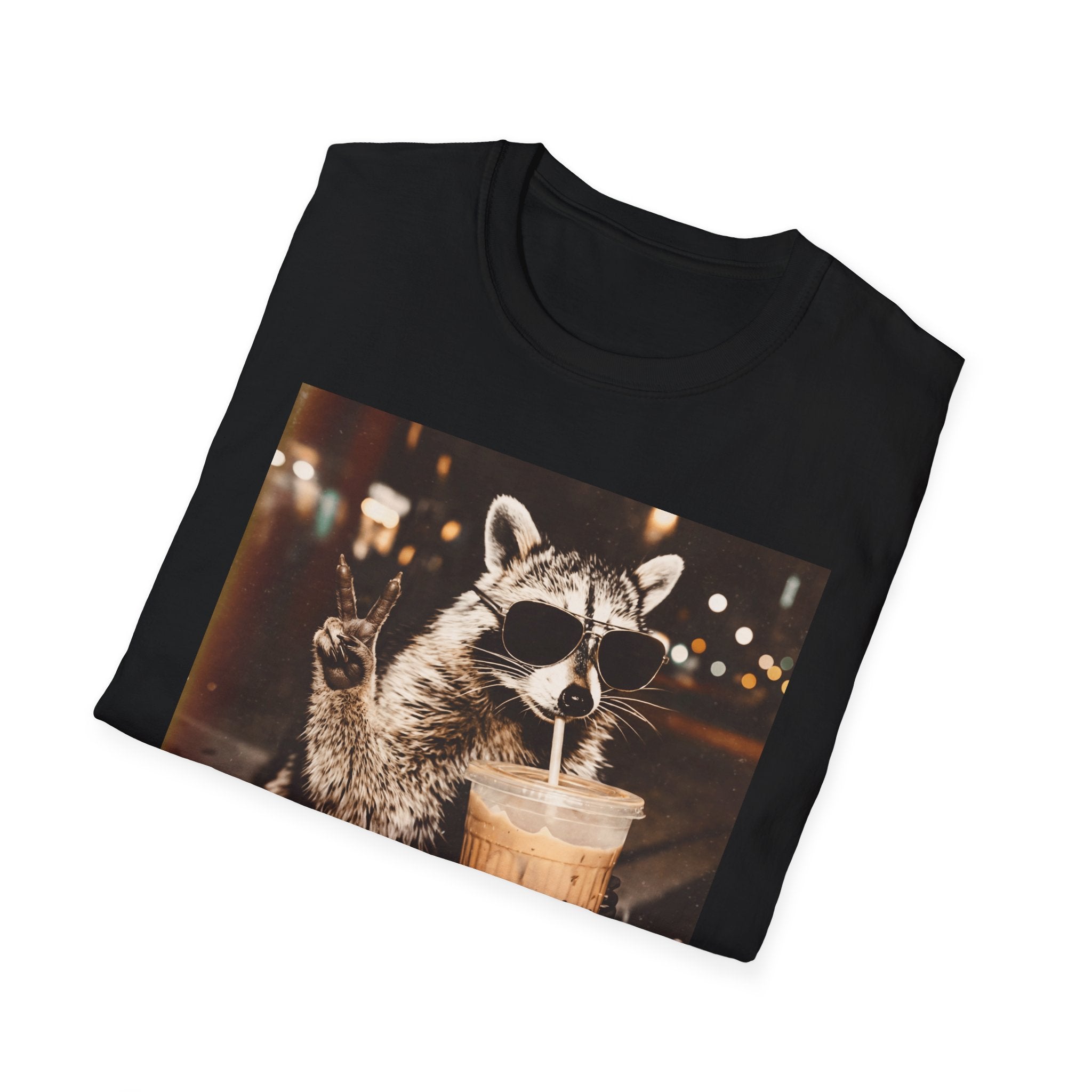 Raccoon Drinking Iced Coffee T-Shirt