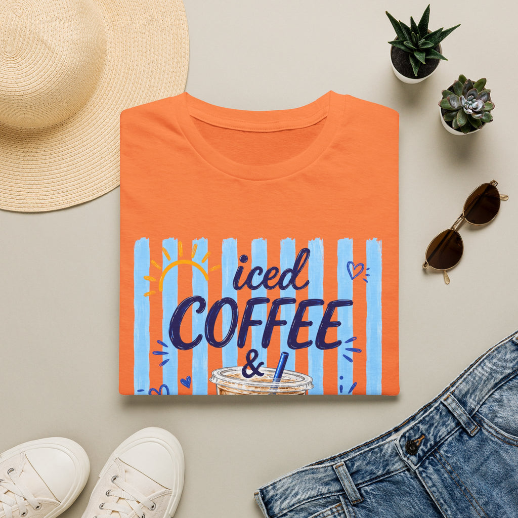 Iced Coffee & Sunshine T-Shirt — Cute Blue Striped Summer Tee